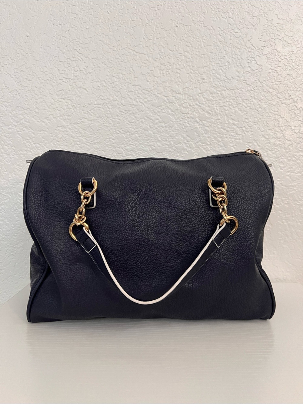Tommy Hilfiger Navy Blue Pebble Grain Tote Bag Gold Chain Shoulder Purse - Picture 2 of 10
